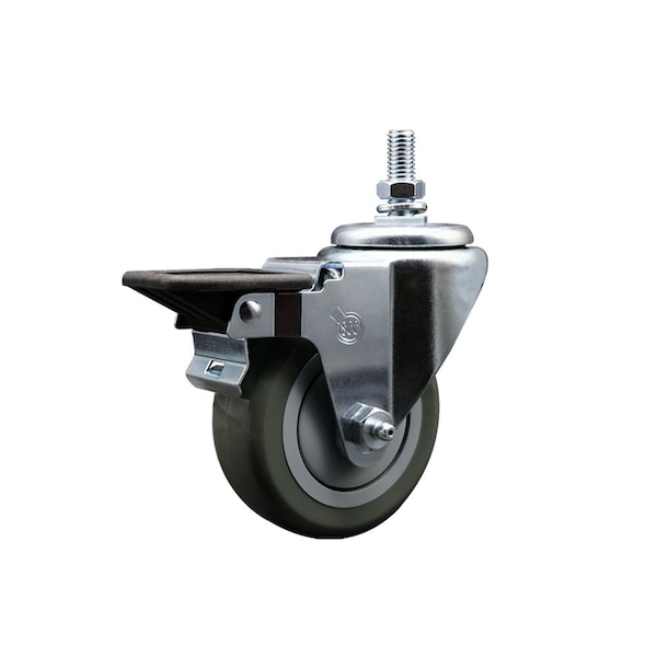 35 Inch Gray Polyurethane 12 Inch Threaded Stem Caster with Brake